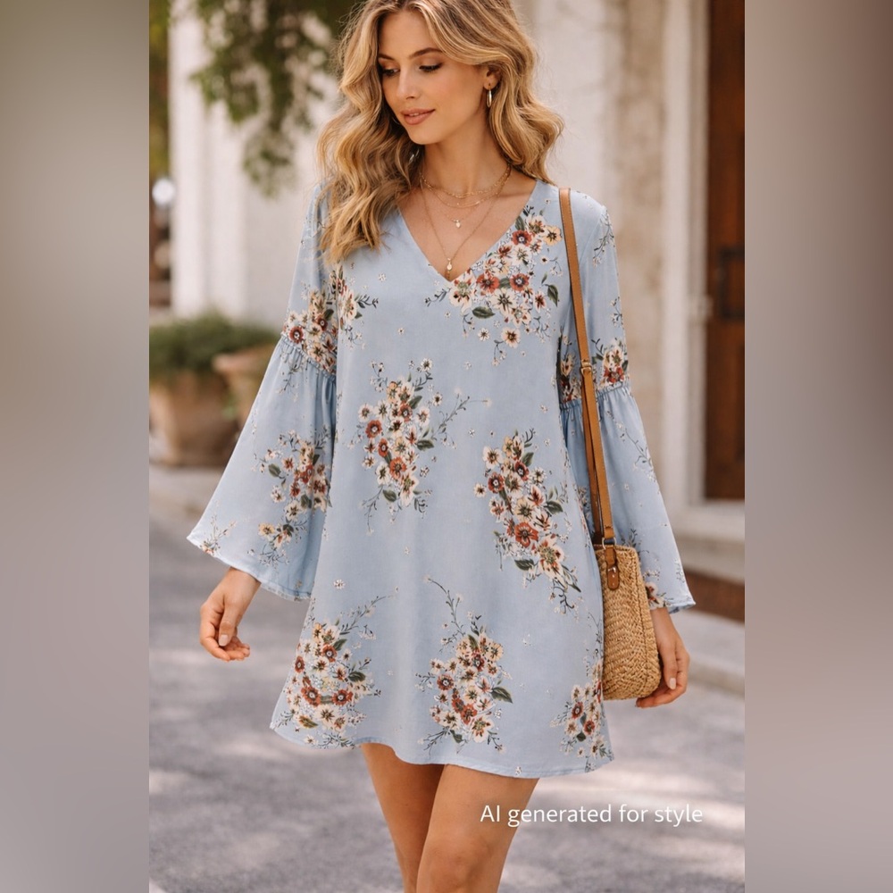 Wrangler Light Blue Floral Long Sleeve Dress